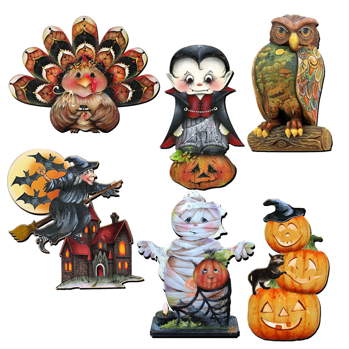Happy Halloween Clip-On Eco Wood Decorative Ornaments Set of 6 by Jamie Mills-Price and G. Debrekht - Halloween Decor - 8090135C-S6