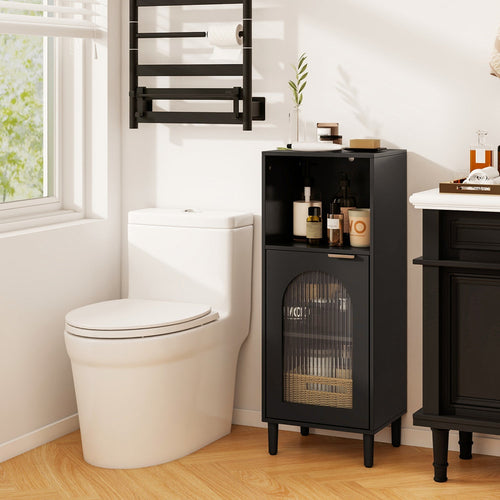 Bathroom Floor Cabinet with Adjustable Shelf and Glass Door