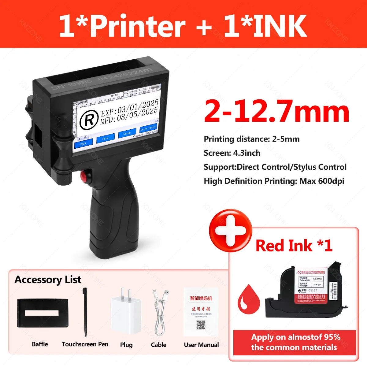 12.7mm Portable Inkjet Printer Handheld TIJ Maker Machine with ink Cartridge Image Picture Serial Number Edit Print