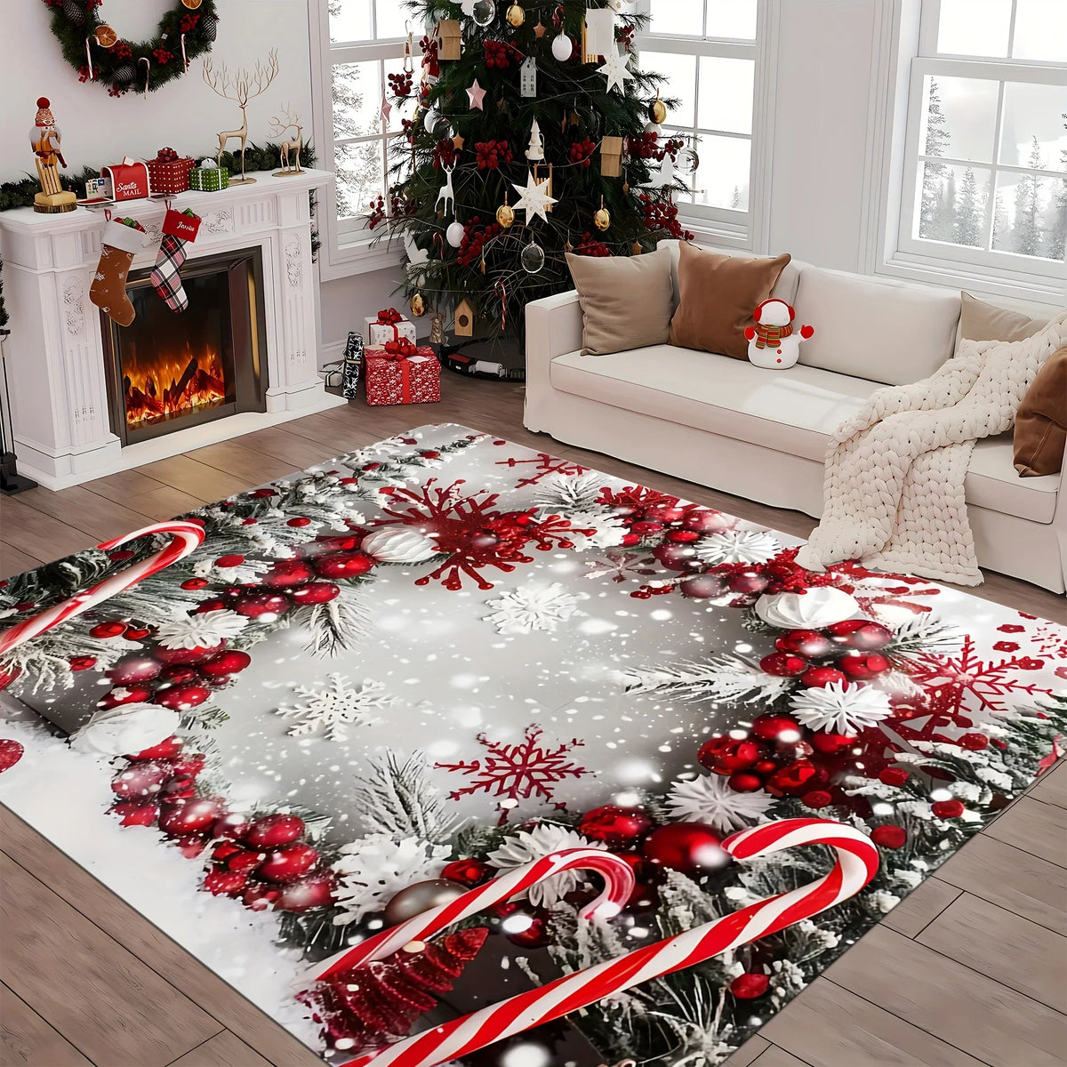 VIKAMA Christmas Rug Festive Carpet For Live Room Large Area Rug Bedroom Rug Soft Doormat Welcome Mat Home Decoration