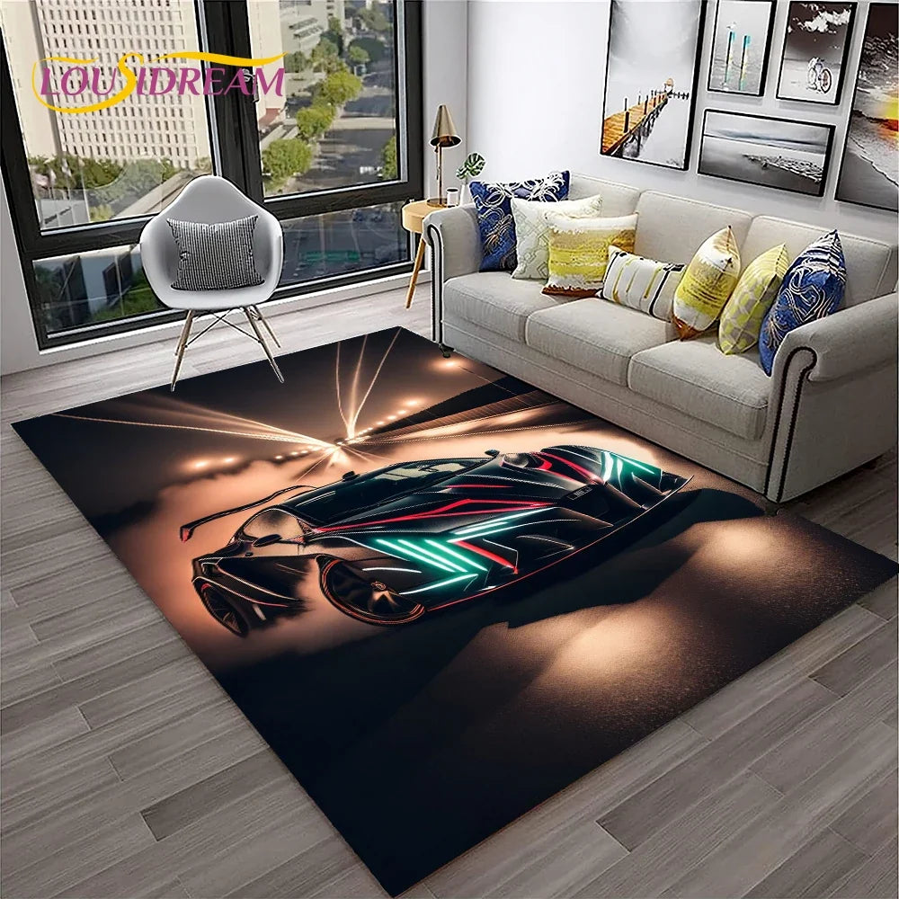 Sports Car Racing Car Carpet Rug for Home Living Room Bedroom Playroom Sofa Doormat Decor,Kids Game Area Rug Non-slip Floor Mat