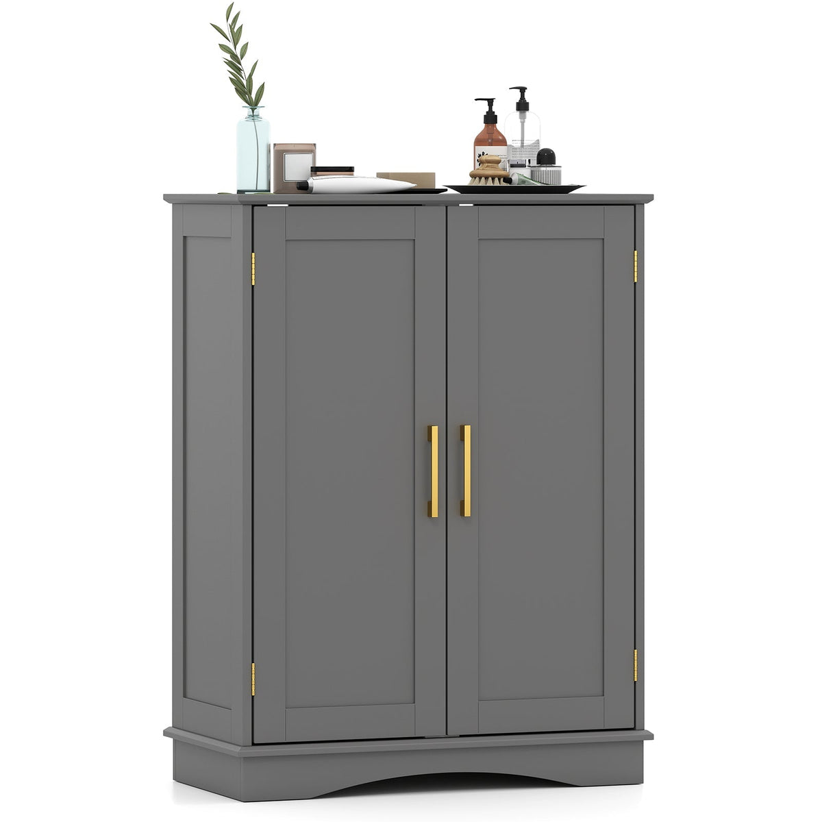 Bathroom Floor Storage Cabinet with 2 Doors and Adjustable Shelves