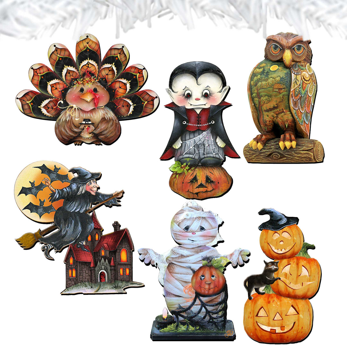 Happy Halloween Clip-On Eco Wood Decorative Ornaments Set of 6 by Jamie Mills-Price and G. Debrekht - Halloween Decor - 8090135C-S6