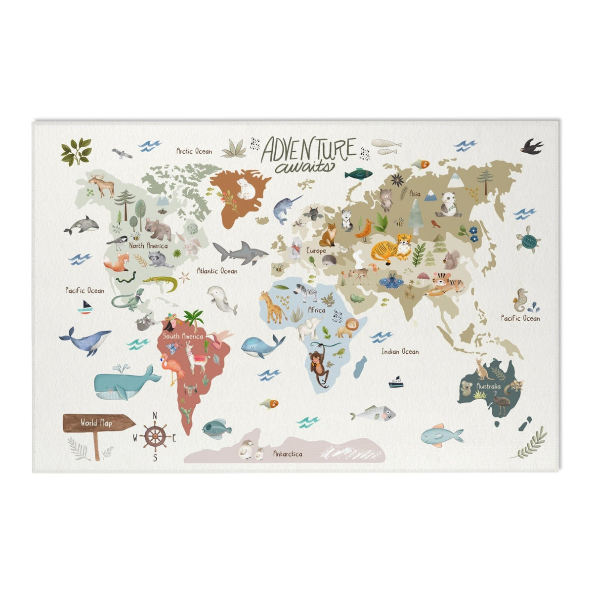 Baby Animals ABC Rug / World map Area Rug