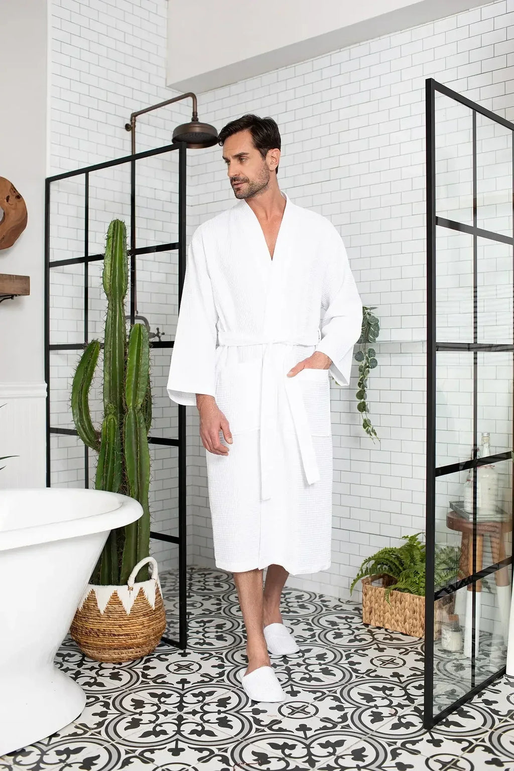 Waffle Spa Bathrobe for Men -  Absorbent, Lightweight