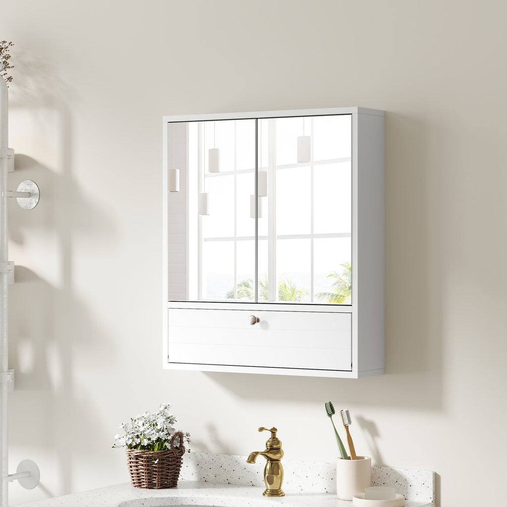 Double Door Wall-Mounted Bathroom Mirrored Medicine Cabinet-White